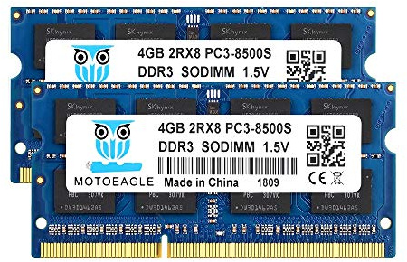 PC3 8500S DDR3 1066MHz 8GB Kit (2x4GB) Sodimm RAM CL7 204 Pin 1.5V 2RX8 Dual Rank Non-ECC Unbuffered Laptop Memory