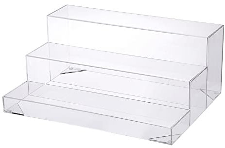 KVMORZE Flaschenregal mit 3 Ebenen, aus transparentem Acryl, für Schmuck, Pop, Flasche, Cupcakes, Sammlerstücke, Schreibtischständer zum Organisieren und Dekorieren, 30,5 x 19,6 x 10,9 cm