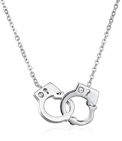 MiniJewelry Handcuff Necklace for Women Police Officer Christmas Friendship Wife Birthday Stainless Steel Rose Gold Silver
