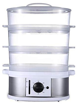OQHAIR Cuiseur Vapeur Électrique, Cuiseur Vapeur Légumes 3 Couches Paniers Empilables avec Minuterie, Diamètre 32cm Bleu