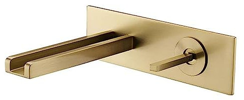 SWHC Wasserhahn Bad, Wasserfall Messing Wassersparend Waschtischarmatur, Gebürstetes Gold Einhebelmischer Mischbatterie Armatur mit Keramischem Ventilkern Einfache Montage Wandmontage