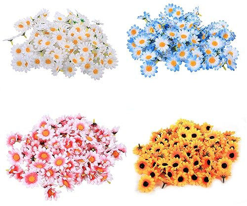 KALUROIL 200 PCS Kunstblume Künstliche Sonnenblumenköpfe 4cm - Seidenblumen Deko für Hochzeit, Party, DIY Basteln & Kleidung - Kunstblumen in Samtstruktur（gemischte Farbe）