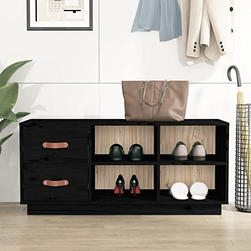 Homgoday Schuhbank Schuhschrank Schuhregal mit Stauraum Schuhaufbewahrung Sitzbank Bank mit Schuhablage Schuhtruhe für Eingang Flur Schlafzimmer Schwarz 100x34x45 cm Massivholz Kiefer