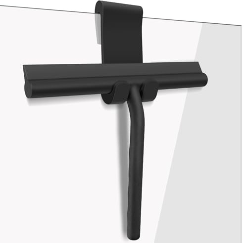 Silikon Duschabzieher schwarz mit Edelstahlkern Bad Abzieher Dusche 21 cm breit mit Halterung Duschwischer Fensterabzieher Antirutsch für Spiegel Glas Fliesen Fenster