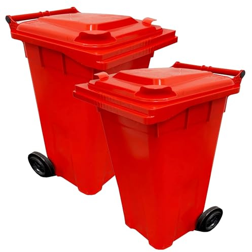 240 Litre Red Outdoor Household Trash Rubbish Standard Size Wheelie Bin | For Recycling With Lid & Wheels