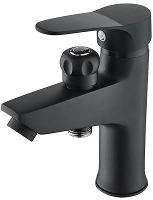 dijiusidy Grifo de lavabo de doble, fácil instalación, salida suave moderna, fácil de instalar, accesorio de baño de cobre, Negro