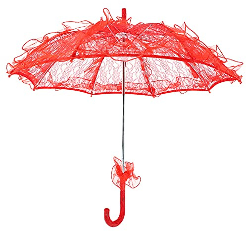 Gsycle Parasol en Dentelle, Parapluie Vintage en Dentelle Blanche, Parapluie Vintage, Parapluie De Mariée, Parasol en Dentelle Blanche pour Accessoires De Photographie De Mariage(Rouge)