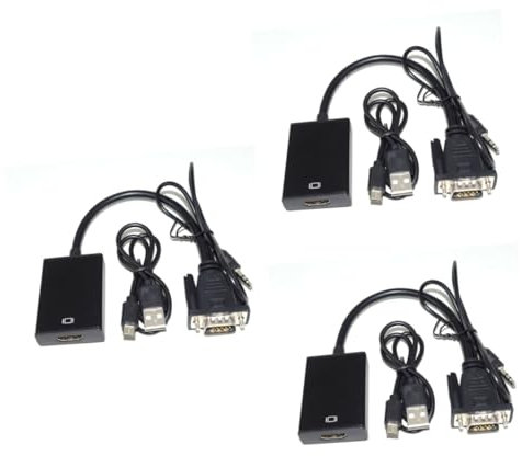 Mikikit 3pezzi Adattatore Convertitore Vga Con Audio Cavo Rame Privo Di Compatibile Con Pc Laptop Tv e Proiettori Nero