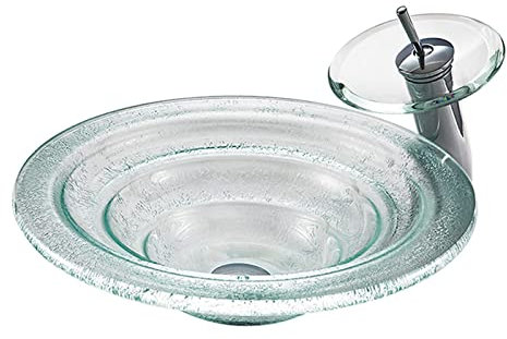 Einfaches rundes Aufsatzwaschbecken, 15 mm dick, Badezimmerwaschbecken aus gehärtetem Glas, transparentes, mehrschichtiges, graviertes Glaswaschbecken (A 460 x 135 mm)