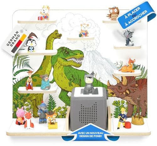 stadtecken Holzregal für Musikbox I Geeignet für die Toniebox und ca. 50 Tonies I Perfekte Tonie Aufbewahrung im Kinderzimmer I Zum Aufstellen oder Aufhängen I Dinosaurier, groß