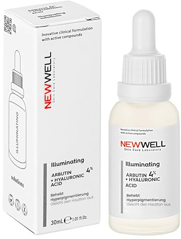 NEWWELL Aufhellendes Arbutin Gesichtsserum mit Aloe Vera & Hyaluron - Antibakterielles Vitamin C Serum für Gesicht, Anti-Falten, Anti-Aging und Dunkle-Flecken, vegan & tierversuchsfrei, 30ml