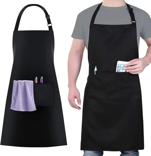 Eastrise Kitchen Apron Adjustable Bib Chef Aprons Cooking Apron Unisex Women Men Aprons Perfect for Home Kitchen,Baking,Gardening,Restaurant,Coffee House BBQ(1PCS/Black/2 Pockets)