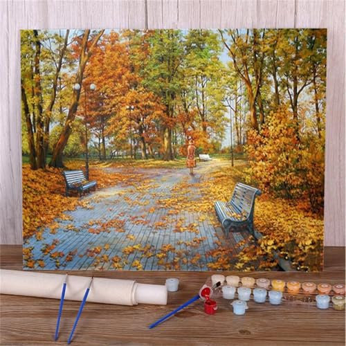 Chaise Feuillue Peinture par Numéros pour Adultes,sans Cadre DIY Rue Kit de Peinture à l'huile sur Toile Artisanat,avec Pinceaux Peintures Acryliques pour Enfants Décor la Cadeau - 45x60cm