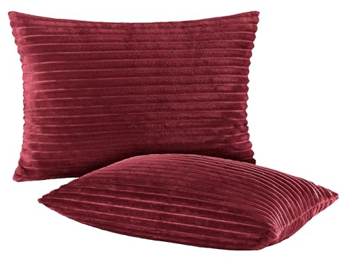 BaSaTex Winter-Plüsch Kissenbezug, 2er Pack, 40x60 cm, Bordeaux | Winter Plüsch, Kuschelig Weich, Öko_Tex Zertifiziert, Cashmere-Touch, mit Cord Struktur