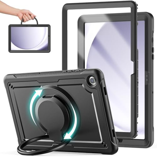 KAIJIAbox Case for Samsung Galaxy Tab A9 Plus / A9+ 11 Inch 2023, Lightweight Shockproof Drop-Proof Case with 360°Rotating Handle Stand, Adjustable Shoulder Strap& Pencil Holder (Black)