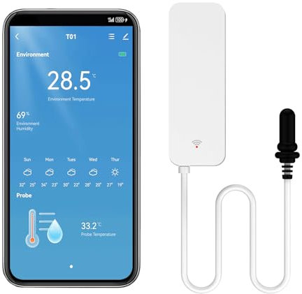 Termometro intelligente igrometro, sensore di temperatura WiFi con sonda esterna, termometro con funzione meteorologica, misurazione dell'umidità per congelatore, acquario, allarme app, monitor