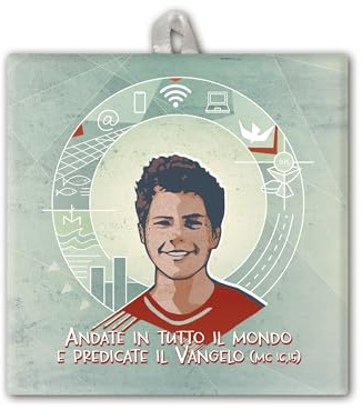 Fratelli Bonella | Keramikfliese mit Carlo Acutis in Geschenkbox 10 x 10 cm | Made in Italy