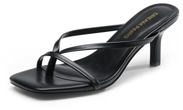 DREAM PAIRS Heels for Women Flip Flops Kitten Low Heels Open Square Toe Thong Heeled Sandals, Fashion Comfort Shoes for Party Casual Slides,Size 7.5,Black,DWUMFF2503