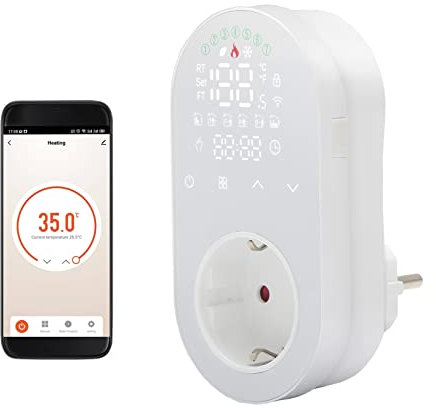 ERYUE Termostato,Enchufe de Salida de termostato Digital WiFi Enchufe de Salida de 16A Aplicación Controlador de Temperatura de Enchufe de Control de Voz 5 + 1 + 1 Seis períodos y Modo de calefacción