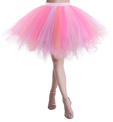 Tüllrock Orange Tüllrock Pastell, Tüllrock Damen Midi Tütü Rock 50Er Ballett Unterrock Elastische Hohe Taille Ballettrock Petticoat Tanzkleid Karneval Kostüm Für 50Er Faschingskostüm Fasching