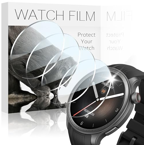 4 st skärmskydd kompatibla med Amazfit Balance skärmskydd i härdat glas, HD 9H genomskinligt repskydd, exakt passform skyddsfolie för Amazfit balans