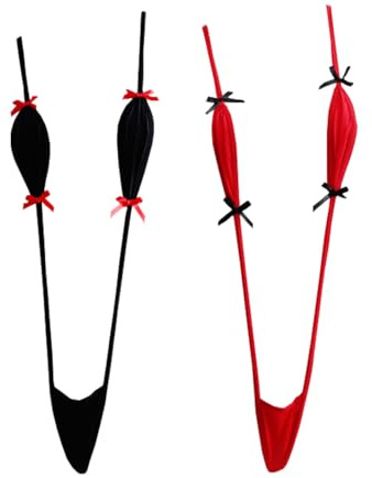 Satz von 2 Damen Sling Shots Bikini V-Ausschnitt Extreme Micro Monokini Badeanzug EIN Stück Bademode Dessous (DE/NL/SE/PL, Alphanumerisch, Einheitsgröße, Regular, Regular, Schwarz Rot)