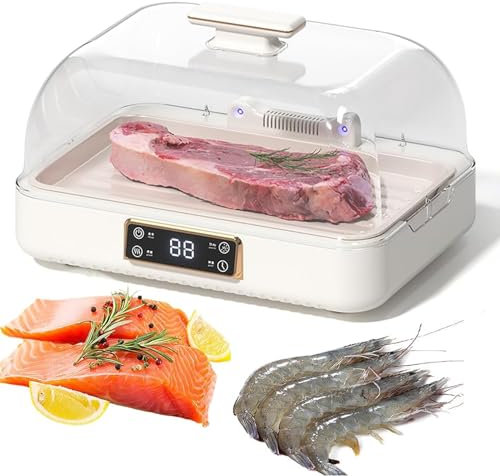 YZRDCXM Tabla de descongelación eléctrica, descongelador de Carne, Bandeja de 8 l con Ajuste de 3 velocidades, Ciclo de Calentamiento de 360°, descongelación rápida de Alimentos congelados