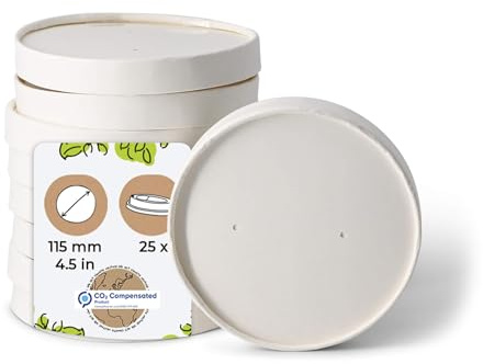 BIOZOYG Couvercles en carton pour tasses 25 pièces Ø 115 mm Blanc Soupière avec couvercle jetable enduit Couvercles En Carton Membrane Pour Bol Soupe à Emporter Bol Salade Terrine Pot