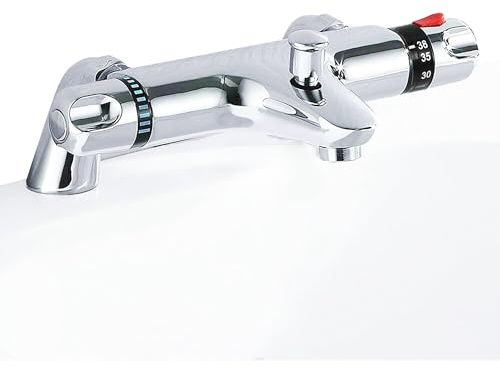 Thermostatischer Badewannenarmatur, verbrühungssicher, Sicherheit 38 ℃, Badewannenmischbatterie, Deckmontage, massives Messing, Badezimmer-Wasserhahn mit Badewannenarmatur, Gewinde G3/4 Zoll, Säulen