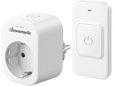 DEWENWILS Prises télécommandées, 3680W 16A, Interrupteur magnétique à un bouton, Portée 30 m, Préconfigurées, Kit de prises sans fil pour lampes et appareils ménagers, Blanc
