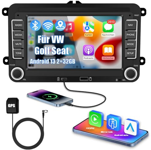 Ledio Bluetooth Autoradio mit Bildschirm für VW Golf 5 6 T5 Polo 6r Caddy Passat Touran Seat, Auto Radio mit Navi WLAN FM/AM Dab Radio, Apple Carplay Android Auto Mirrorlink 2Din 7 Zoll Android 14 GPS