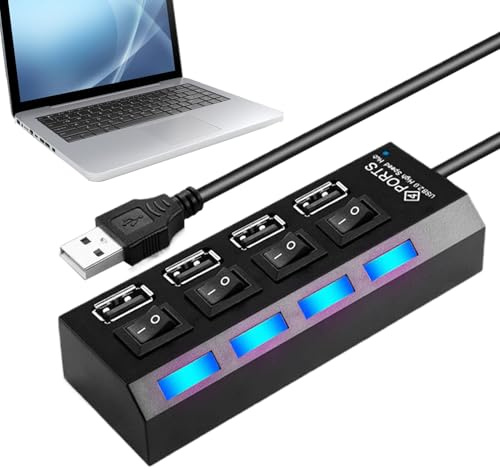 Hub USB para Portátil - Divisor Multipuerto de Alta Velocidad - Hub USB Multifunción con Botón para Teletrabajo, Espacios Coworking, Hogar, Fotografía, Juegos y Viajes