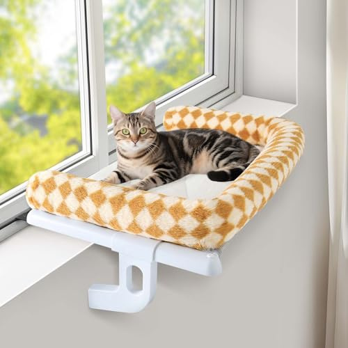 GUUSII HOME Katthängmatta Fönstersits Kattungehängande säng Fönsterbräda för inomhusbruk Stor Husdjurshylla Robust Kattsäng Tvättbar kudde Enkel att montera Ingen Borrning 56 * 38cm (Brun, S)
