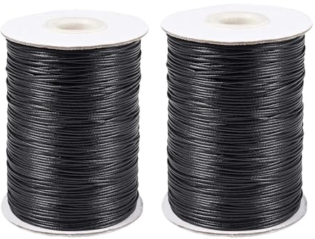 2 Pcs Waxed Cotton Cord, 2mm Black String, Black Necklace Cords, Leather Cords Durable Necklace String Handmade Crafts DIY Waxed Cord for Jewellery Making (Total 20 M)
