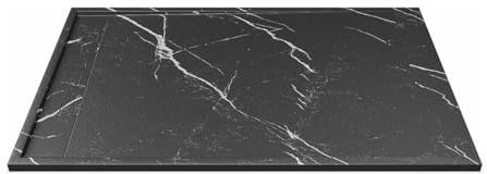 Vente-unique - Receveur de douche extra plat à poser ou à encastrer recoupable en résine SMC - Noir marbré - 140 x 90 cm - LYROSA