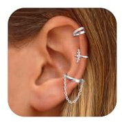 Kenivira 3Piezas Ear Cuff Pendientes Sin Agujero para Mujer Plata Ajustable Pendientes Ear Cuff Set