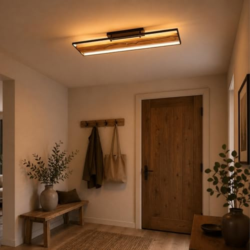Lightbox LED Deckenlampe mit Holzbalken, Blitz-Muster | Moderne Deckenleuchte fürs Wohnzimmer, Schlafzimmer, Küche und Flur, außergewöhnliche Leuchte für moderne Räume