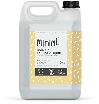 Miniml Laundry Liquid Washing Detergent 5L Refill - Natural Non Bio Wild Jasmine & Vanilla Scented Clothes Washing- Machine or Delicate Hand Cleaning - 100% Vegan & Cruelty Free (165 Washes)