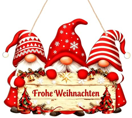 Bipl Weihnachtsdeko Tür, Frohe Weihnachten Anhänger Holz Willkommen Bastelset, Bunte Bemalt Weihnachtsmann Holztür Wand Hängen, Weihnachtsschmuck zum Basteln Deko Hänger Dekoration, mit Schnur