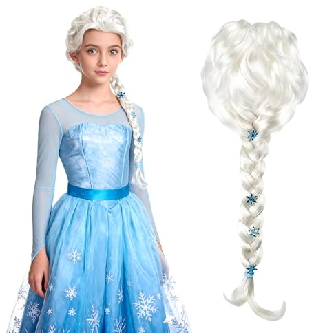HIULLEN Elsa-peruk, prinsessperuk för kvinnor och barn, Elsa hår barn, peruk kostym tillbehör flickor födelsedagsfest peruk för jul kostym fest cosplay karneval