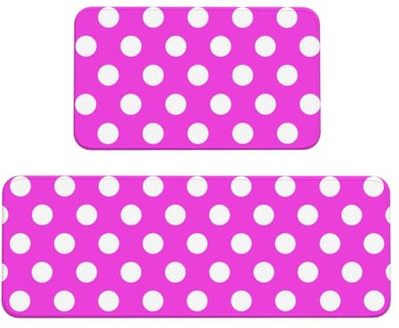 TZTTZT 2-teilige Küchenmatten für den Boden, Hot Pink Polka Dot Print Küchenteppich, rutschfest, waschbar, Anti-Ermüdungsmatten für Küche, Bodenmatte, Teppiche, 2er-Set, Heimdekoration