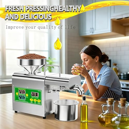 Automatisk oljepress, kall- och varmpressande oljemaskin för hemmet, jordnötter, sesam, kokosnöt, solrosfrön, sojabönor, valnötter 220V