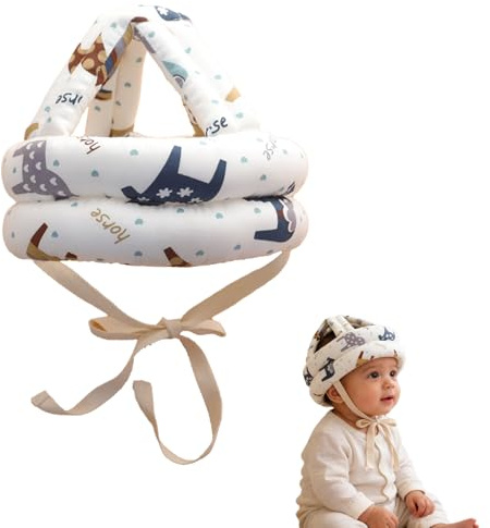 ARYIMYDP 1 Pièces Casque Bébé Anti-Choc 360°, Respirant Casque Léger de Sécurité pour Bébé Qui Rampe et Marche, Confortable, avec Design Mignon de Cheval de Bois