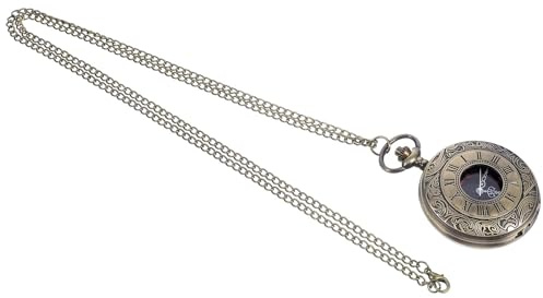 Healifty Vintage Taschenuhr mit Kette für Herren aus Brauner Legierung im Klassischen Stil mit Doppelter Anzeige als Geschenk zum Schulabschluss