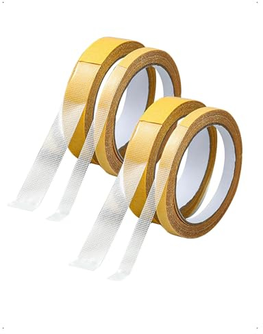 KONFEN 4 Rotoli Nastro Biadesivo in Tessuto, 1cm, 2cm x 10m Nastro Telato Adesivo per Tessuti, Nastro per Orlo Pantaloni Tende, Senza Cuciture Senza Stiratura, Extra Forte per Stoffa