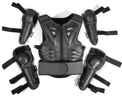 En Storlek Barn Motocross Skyddsväst Med Knä Armbåge Kuddar Hög Slagbeständighet Andas Ridning Rustning För Off-road Utomhussport,Black-One Size