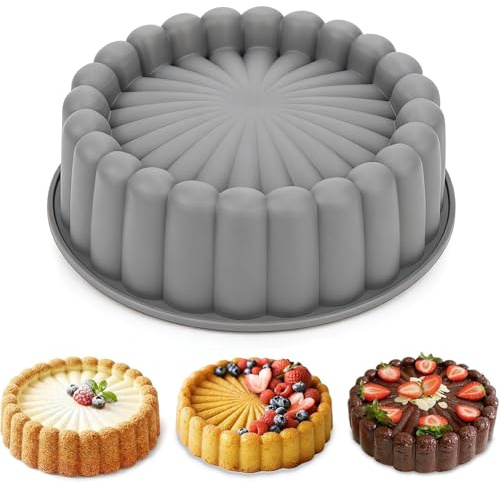 YXHZVON Moule Gâteau Rond 20cm Moule Charlotte Silicone Forme Fleurs Gris | Qualité Alimentaire Silicone Sans BPA Antiadhésif Moule Gâteau en Forme de Fleurs pour le four Congélateur et lave-Vaisselle