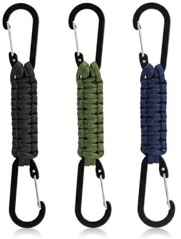 JEXOWIQ 3 Piezas Llavero con Mosquetón de Metal para Cuello, Cuerda Trenzada de Paracord Colgante para Llaves, Clip para Cinturón o Bolso, Llavero Hombre Camping y Senderismo, 3 colores