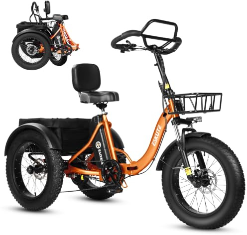 ESKUTE Elektro Dreirad für Erwachsene T302 Pro, 48V 20,8Ah Akku, faltbares E-Bike Dreirad mit Tiefeinstieg, 20×4 Zoll Fat Tires Elektrofahrrad, 7-Gang, 25 km/h, 60–130 km Reichweite