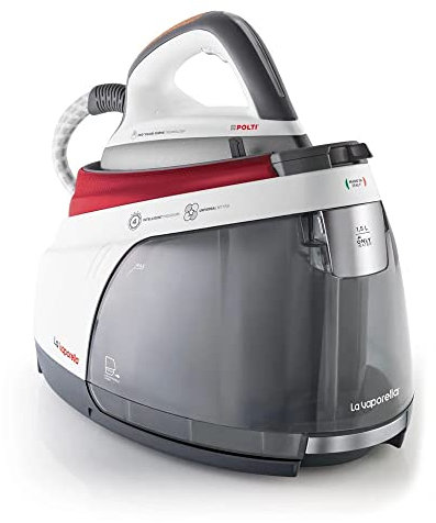 Polti La Vaporella XM82C, Centro de Planchado Vapor con Caldera, 7 Bar de presión, Autonomía ilimitada, Capacidad 1,4 L, Potencia 2350 W, Steam Pulse 450g, Blanco y Rojo